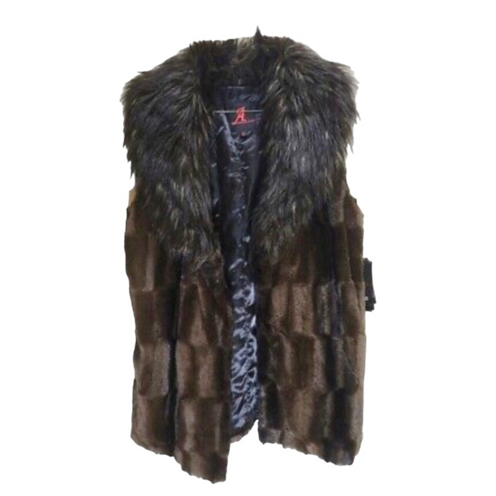 ADRIANNE LANDAU BROWN ANIMAL PRINT FAUX FUR  VEST POLYESTER 🤎